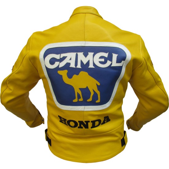 Camel Yellow Honda Racing Leather Jacket 